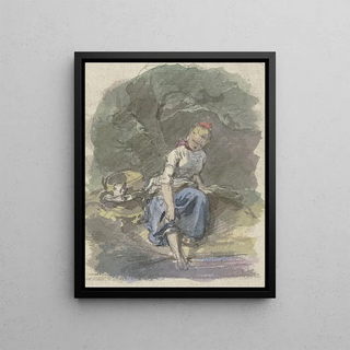 Jakob Becker - Bauernmdchen im Wald sitzend.webp