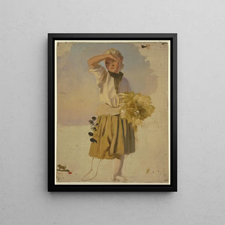 Jakob Becker - Bauernmdchen mit Garbe die Augen vor der Sonne schirmend.webp