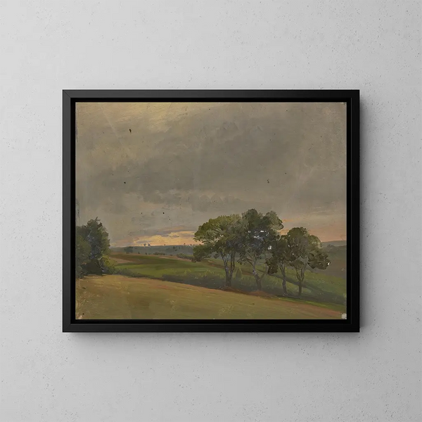 Prairie du soir avec des arbres - Jakob Becker — cuadro enmarcado en la pared