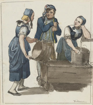 Jakob Frchtegott Dielmann - Zwei Mdchen und ein Bursche am Brunnen.webp