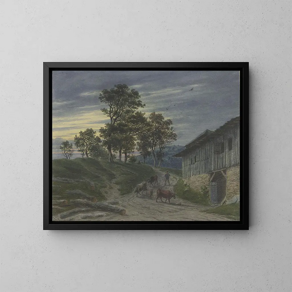 Return of the herd to the fold in the evening - Jakob Maurer — framed artwork on a wall