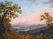 a painting titled "A view along the valley of the Tiber River towards Poggio Mirteto and beyond the illuminated Sabine Mountains by the evening sun" by Jakob Philipp Hackert — artwork view