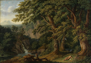 Jakob Philipp Hackert - Waldlandschaft mit dem schlafenden von Tauben behteten Knaben Horaz.webp
