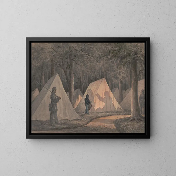 Croquis con Co B 8e Régiment Pa Ma taps bajo los oficiales del antiguo campamento de la guardia de Southwark Little Mac - James Fuller Queen — cuadro enmarcado en la pared