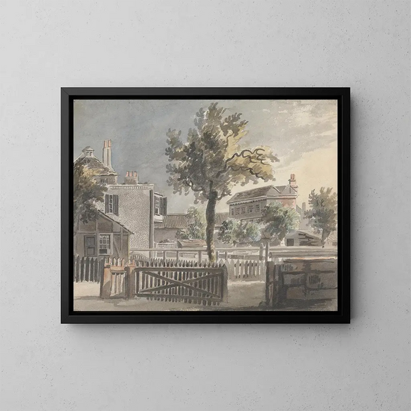 Árbol en medio de las casas - James Miller — cuadro enmarcado en la pared