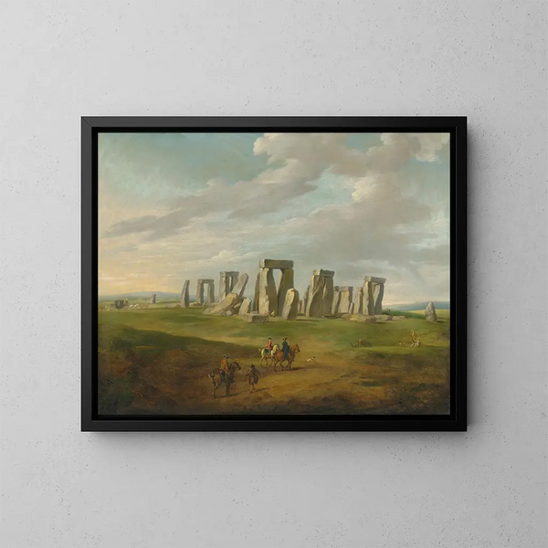 Stonehenge con una carreta y viajeros a caballo - James Ross — cuadro enmarcado en la pared