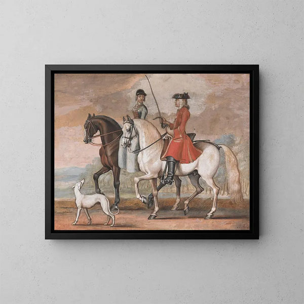 Un gentilhomme sur un caballo de silla sale con una dama - James Seymour — cuadro enmarcado en la pared