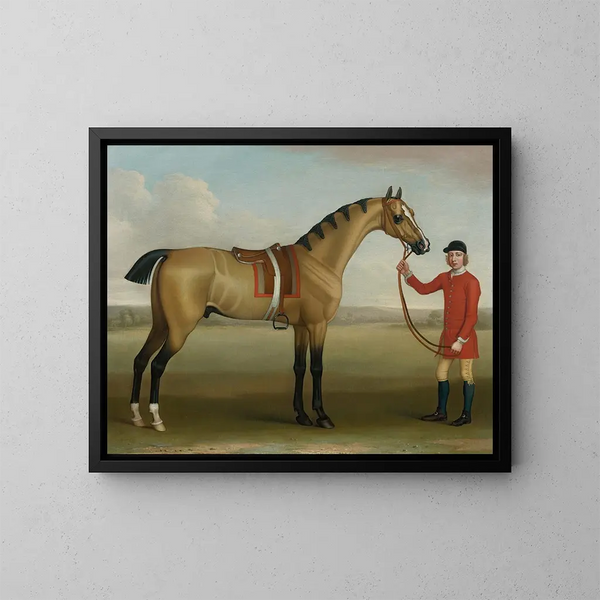 Cato, un caballo de carreras alazán con un mozo de cuadra en un paisaje - James Seymour — cuadro enmarcado en la pared