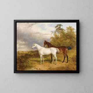 James Walsham Baldock - A Bay And Grey Horse In A Landscape.webp