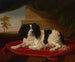 Un épagneul King Charles sur un coussin rouge - James Ward — vista de la obra
