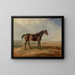 a bay racehorse at sea with an estuary in the background - James Ward — framed artwork on a wall