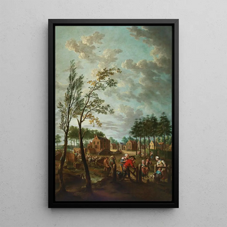 Jan Anton Garemijn - A village scene with peasants in the foreground.webp