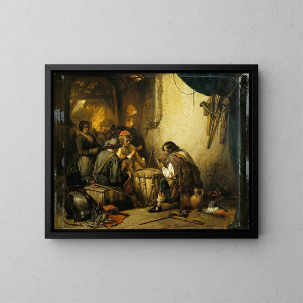 Soldiers playing cards - Jan August Hendrik Leys — framed artwork on a wall