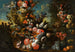 a stone urn on decorated steps with flowers and fruits next to a dolphin-shaped fountain in a vast landscape - Jan Baptist Bosschaert — artwork view