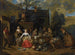Una compañía elegante en un paisaje entre diferentes frutas y verduras, una mujer con una carretilla entrando por la derecha - Jan Baptist Lambrechts — vista de la obra