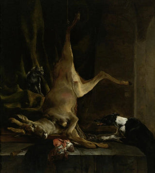 Jan Baptist Weenix - A Dog and a Cat near a partially disembowelled Deer.webp