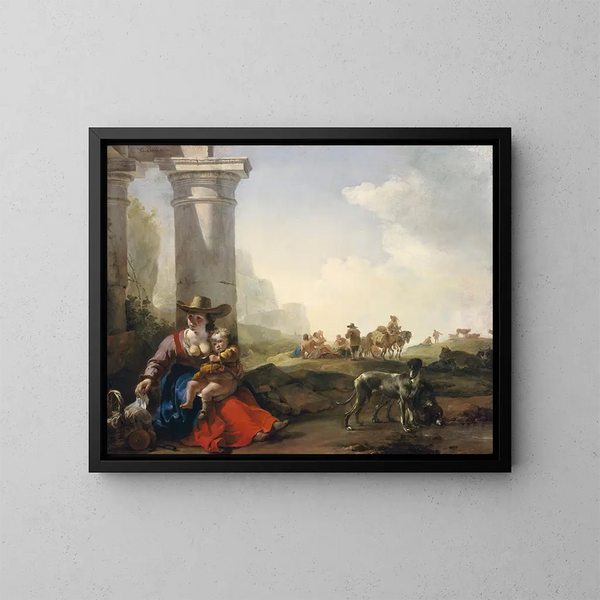 campesinos italianos entre ruinas - Jan Baptist Weenix — cuadro enmarcado en la pared