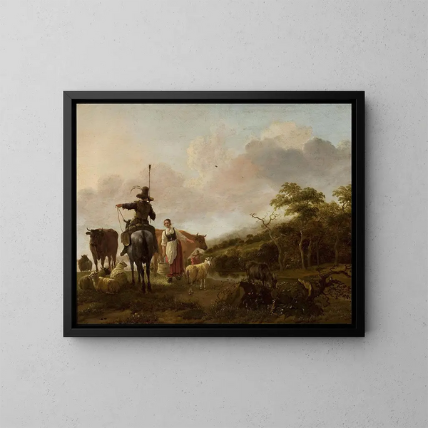 Pastoral landscape painting - Jan Baptist Wolfaerts — framed artwork on a wall
