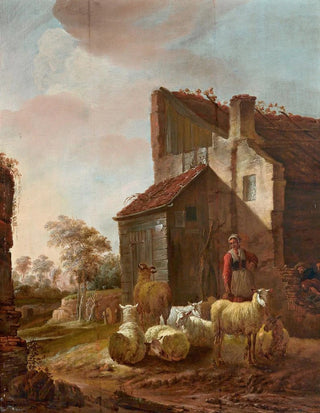 Jan Baptist Wolfaerts - Woman with sheep at the ruins of the gatehouse of Brederode castle.webp