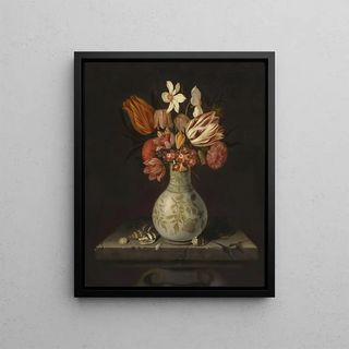 Jan Baptist van Fornenburgh - Still Life With Tulips Crocuses Primroses And Other Flowers In A Vase On A Stone Plinth With Shells.webp