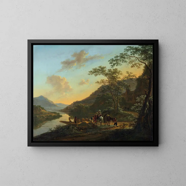 Paisaje italiano con ferry - Jan Both — cuadro enmarcado en la pared