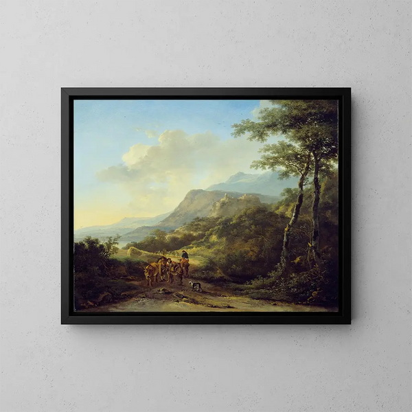 Paisaje italiano con viajeros - Jan Both — cuadro enmarcado en la pared