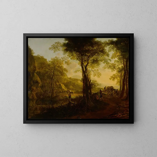 Jan Both - Italianate landscape at sunset with travelers on a country road.webp