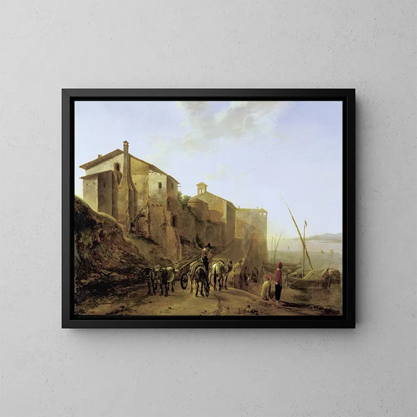 Vista de la Ripa Grande en Roma - Jan Both — cuadro enmarcado en la pared