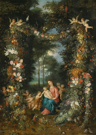 Jan Brueghel the Younger - The Virgin And Child With The Infant St John The Baptist Surrounded By Garlands And Swags Of Fruit And Flowers.webp