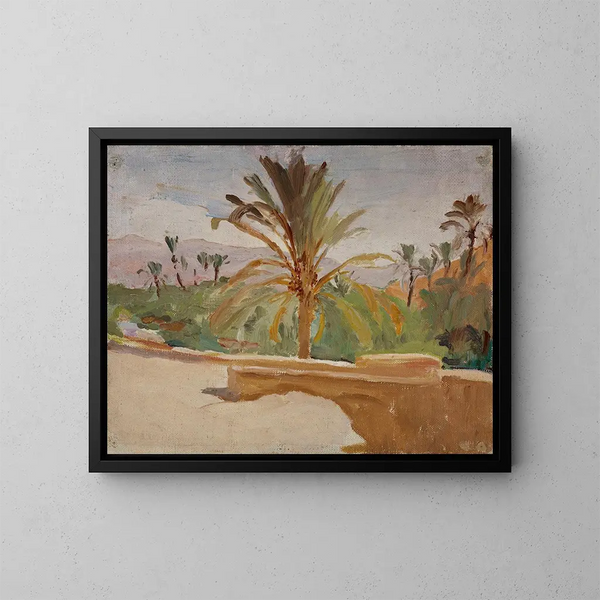 Oasis de Biskra con palmeras - Jan Cybis — cuadro enmarcado en la pared