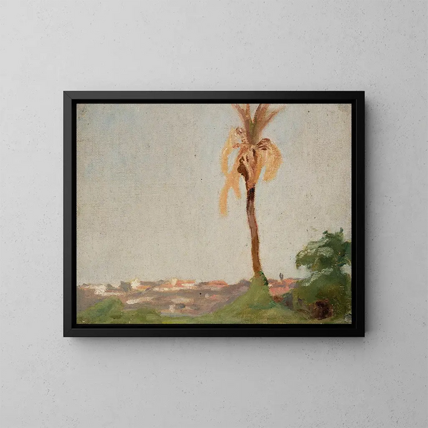 Tombe d'un homme saint, paisaje con una palmera, del viaje a la India - Jan Cybis — cuadro enmarcado en la pared