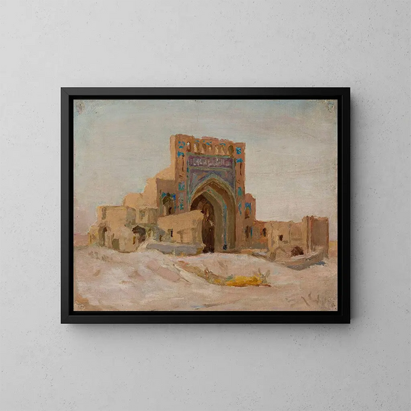 Mosque Persian ancient of the journey in Turkestan - Jan Cybis — framed artwork on a wall
