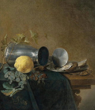 Jan Davidsz de Heem - Still Life Of A Pewter Tankard Lemon Oysters And Grapes.webp