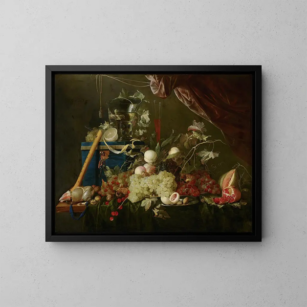 naturaleza muerta lujosa con caja de joyas - Jan Davidsz de Heem — cuadro enmarcado en la pared