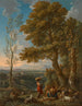 A classic Italian landscape with a goatherd and his flock of mountains beyond - Jan Frans van Bloemen — artwork view