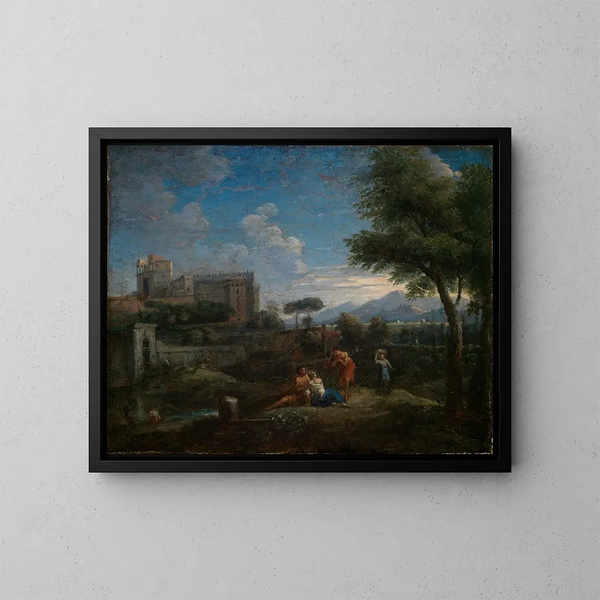 paisaje clásico cerca de Roma con vista al Belvedere del Vaticano - Jan Frans van Bloemen — cuadro enmarcado en la pared