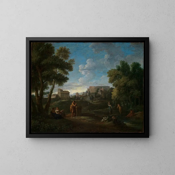 paisaje clásico cerca de Roma con vista del Palatino sobre el Coliseo - Jan Frans van Bloemen — cuadro enmarcado en la pared