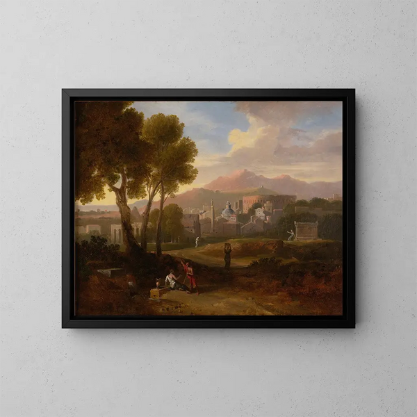 Fuera de los muros de la ciudad - Jan Frans van Bloemen — cuadro enmarcado en la pared