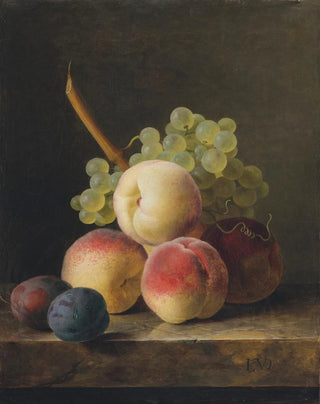 Jan Frans van Dael - Nature morte aux pches raisins et quetsches sur un entablement.webp