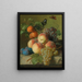 naturaleza muerta de duraznos, uvas y ciruelas sobre un alféizar de piedra con un pájaro y una mariposa - Jan Frans van Dael — cuadro enmarcado en la pared