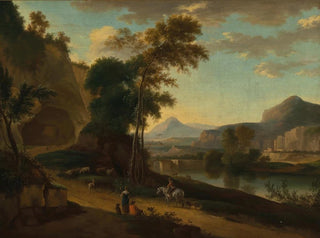 Jan Hackaert - An extensive river landscape with travellers.webp