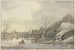 Winter landscape painting with skaters on a canal - Jan Hulswit — artwork view