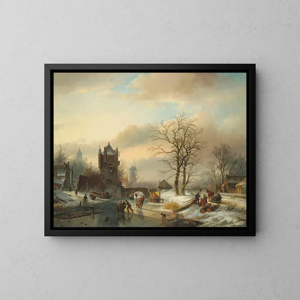 Patinadores sobre un río helado - Jan Jacob Spohler — cuadro enmarcado en la pared