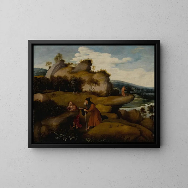 La Tentation du Christ - Jan Jansz Mostaert — framed artwork on a wall