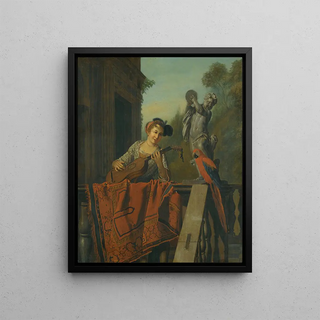 Jan Josef Horemans The Elder - An Elegant Figure Playing A Guitar At a Balustrade With a Macaw.webp