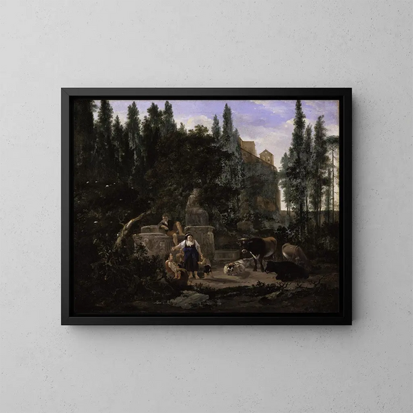 Un paisaje italiano con figuras y ganado - Jan Lapp — cuadro enmarcado en la pared