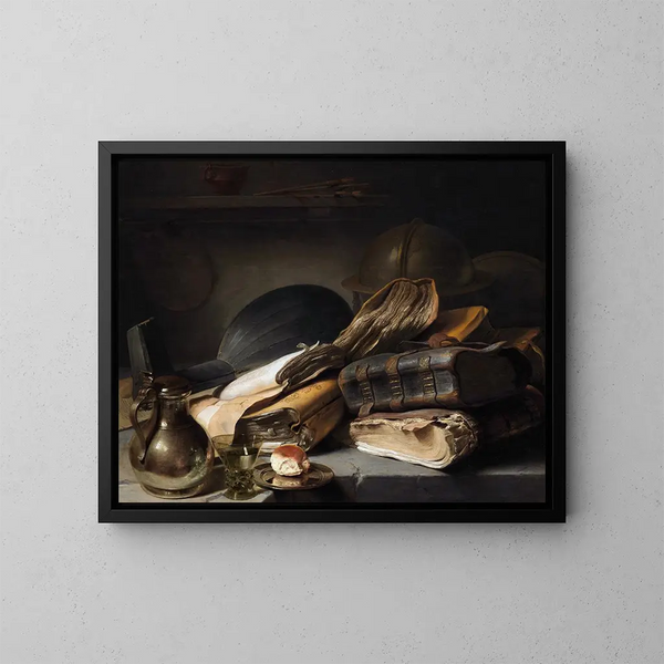 Nature morte avec des livres - Jan Lievens — framed artwork on a wall