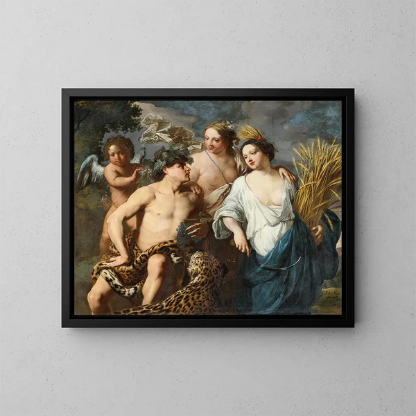 Ceres, Baco y Venus - Jan Miel — cuadro enmarcado en la pared