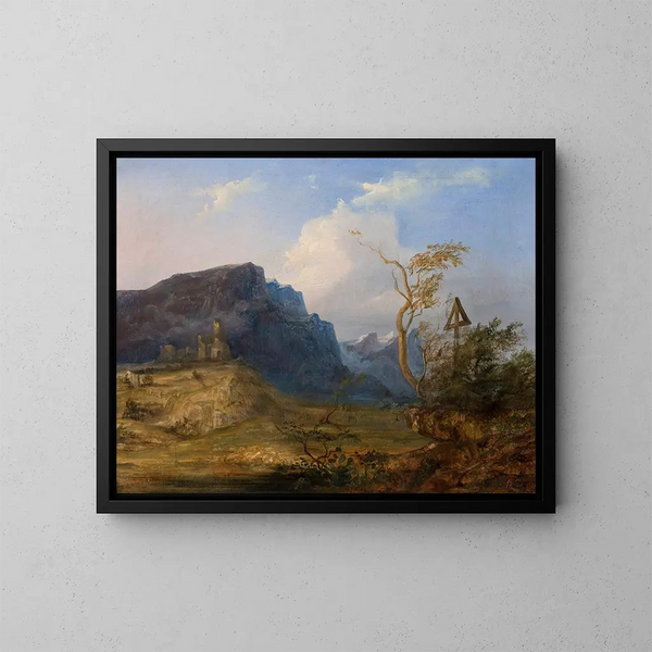 Mountain Landscape Painting - Jan Nepomucen Głowacki — framed artwork on a wall