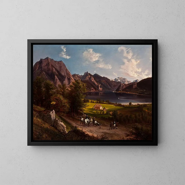 Landscape painting of Tyrolean or Bavarian scenery - Jan Nepomucen Głowacki — framed artwork on a wall